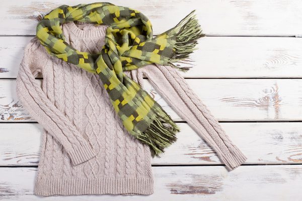 Knitted Sweater + Green Scarf